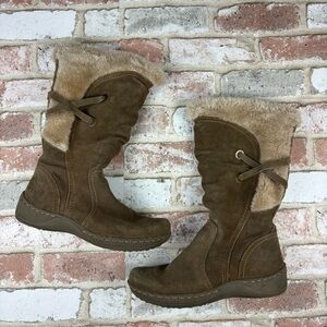 Baretraps Eventure brown boots tall suede boho faux fur women's 8.5